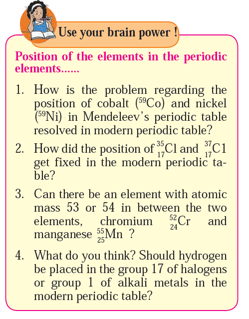 Maharashtra State Board Science-1-Chapter-2-Periodic Classification of Elements-Use Your Brain Power? | Fascinating